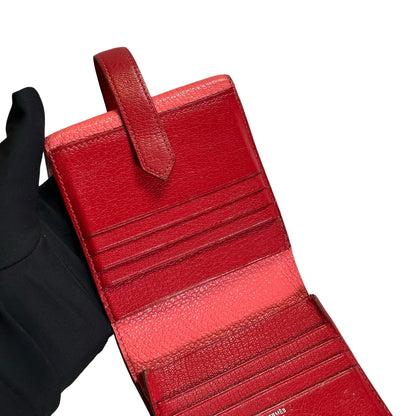 Used HERMES Leather Bearn Wallet Pink Red