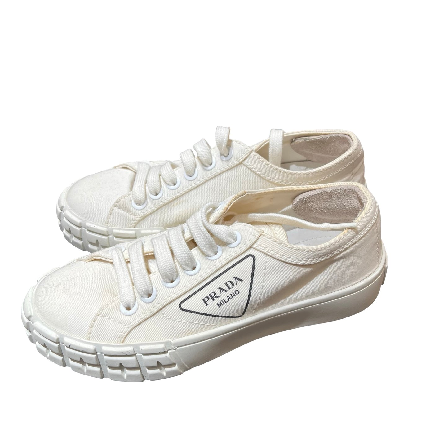 Used PRADA Gabardine Wheel Sneakers Shoes White