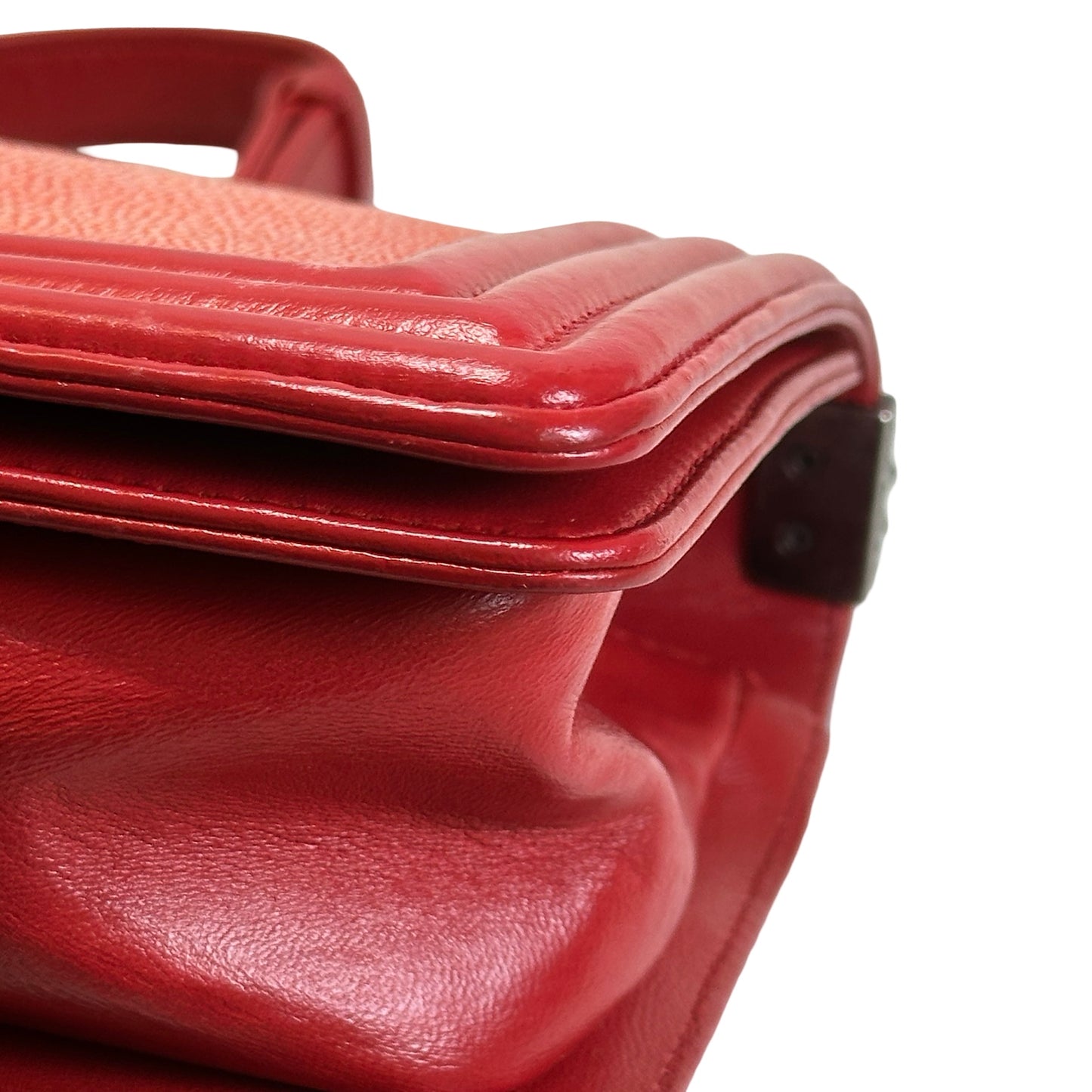 Used CHANEL Stingray Leather Boy Crossbody Bag Red