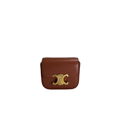 Used CELINE Leather Triomphe Teen Crossbody Bag Brown
