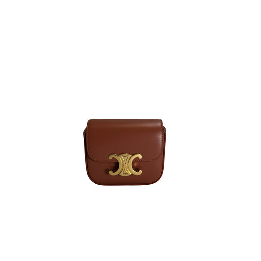 Used CELINE Leather Triomphe Teen Crossbody Bag Brown