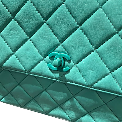 Used CHANEL Vintage flag Flat bag Green GHW