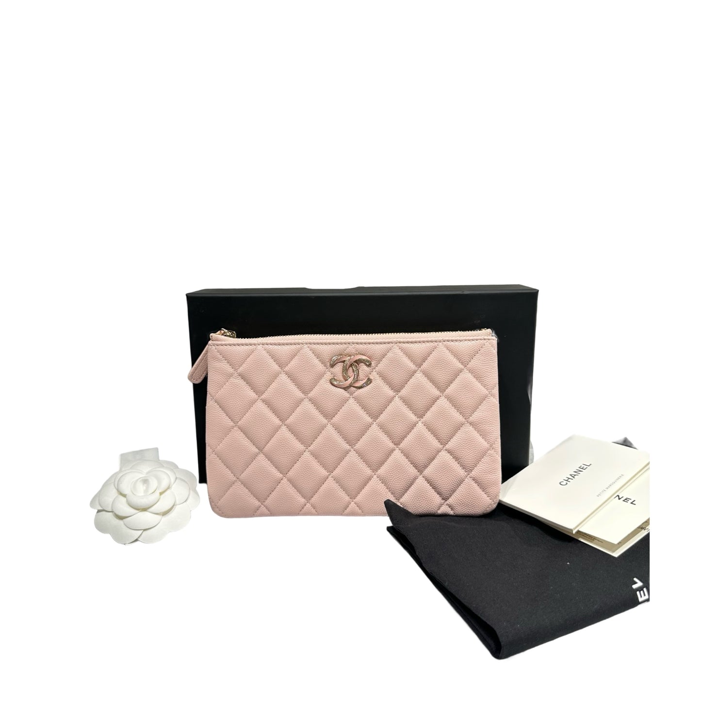 New CHANEL Calfskin Leather Card Case GHW Light Pink