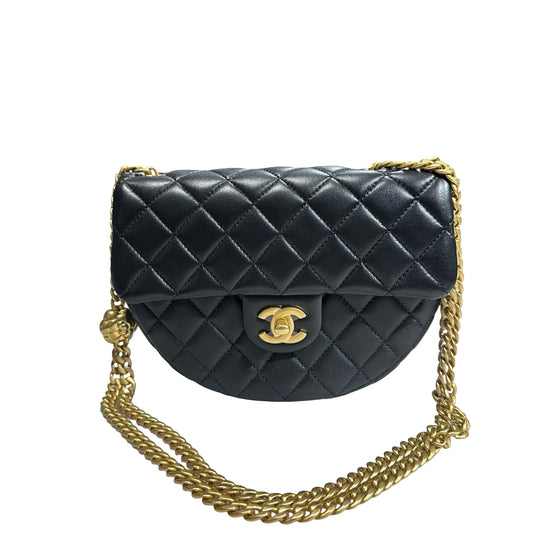 New CHANEL Lambskin Leather New CHANEL Lambskin Leather Hobo with Camellia Chain Shoulder Chain Shoulder Bag Black GHW