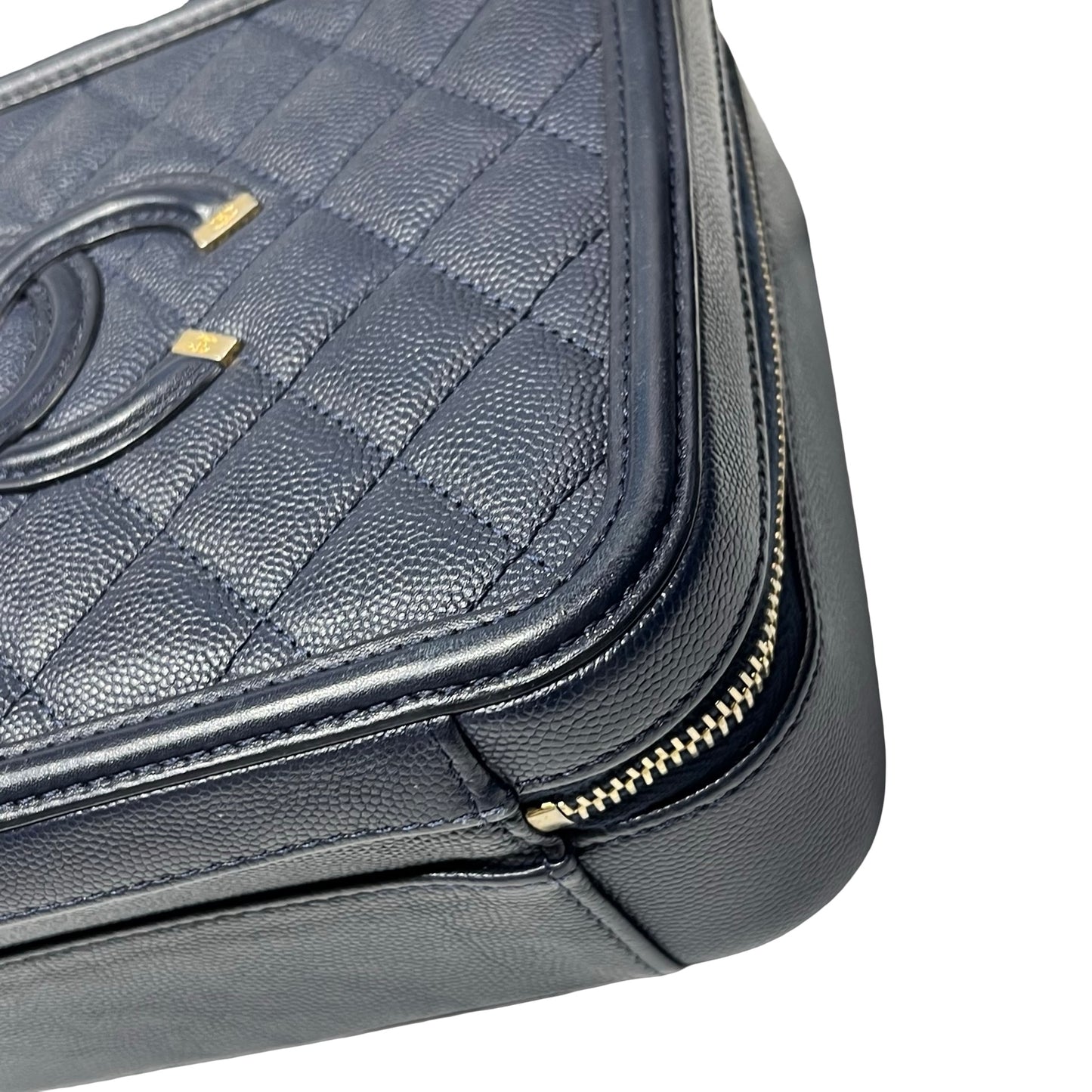 Used CHANEL Calfskin Leather Chanel Vanity Case Vanity Case Navy GHW