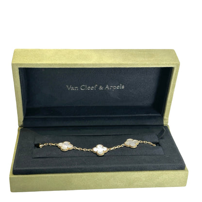 Used VAN CLEEF & ARPELS Mother of Pearl Yellow Gold Vintage Alhambra 5-motif bracelet BRACELET Gold White