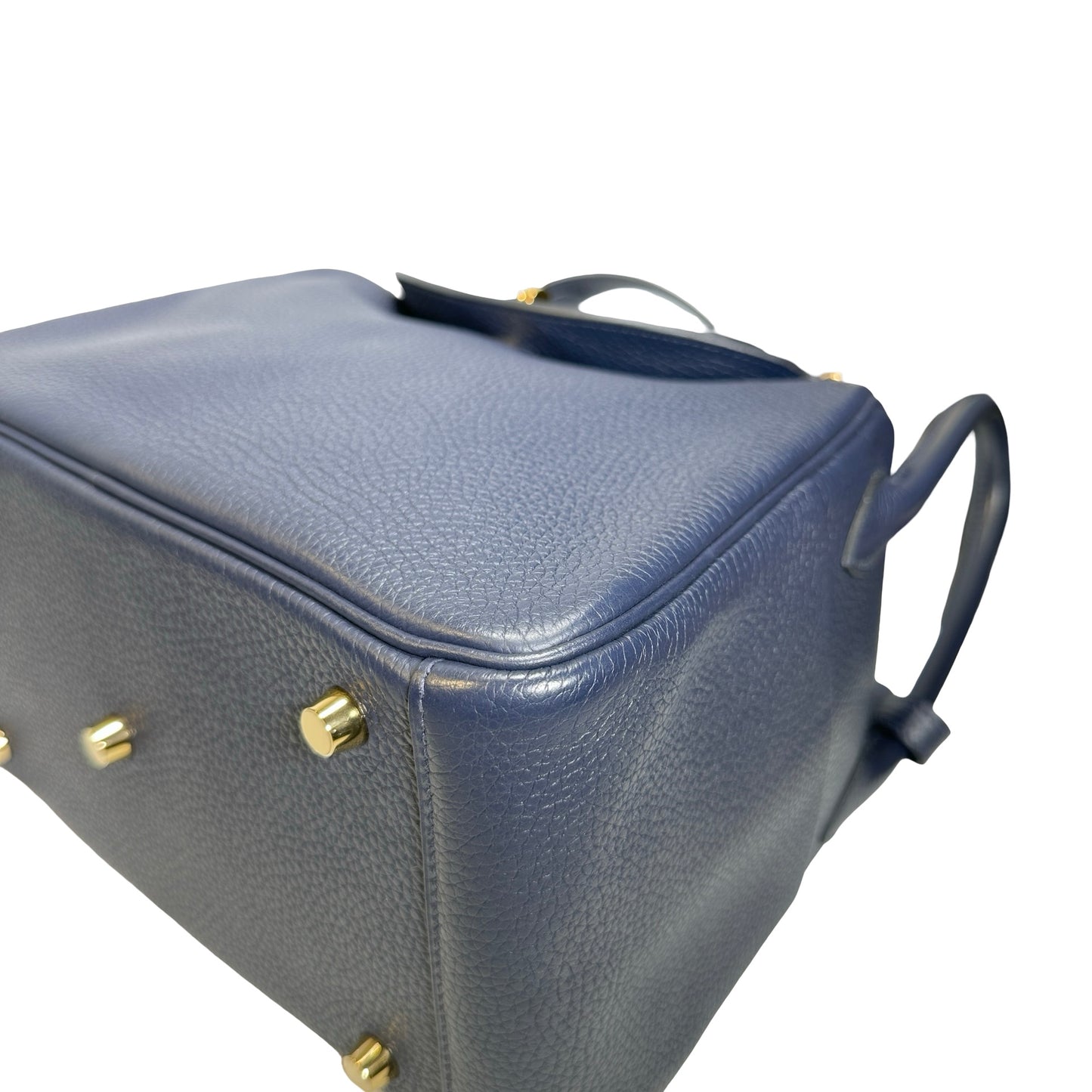 Used HERMES Clemence Lindy 26 Handbag Navy GHW