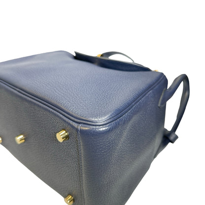 Used HERMES Clemence Lindy 26 Handbag Navy GHW