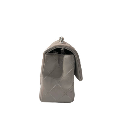 Used CHANEL Quilted Lambskin Classic Flap Chain Shoulder Bag Grey PHW