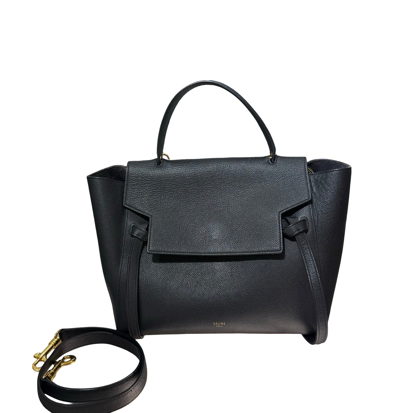 Used CÉLINE Calfskin Leather Belt Cross Body Bag Black GHW