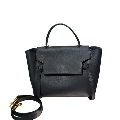 Used CÉLINE Calfskin Leather Belt Cross Body Bag Black GHW