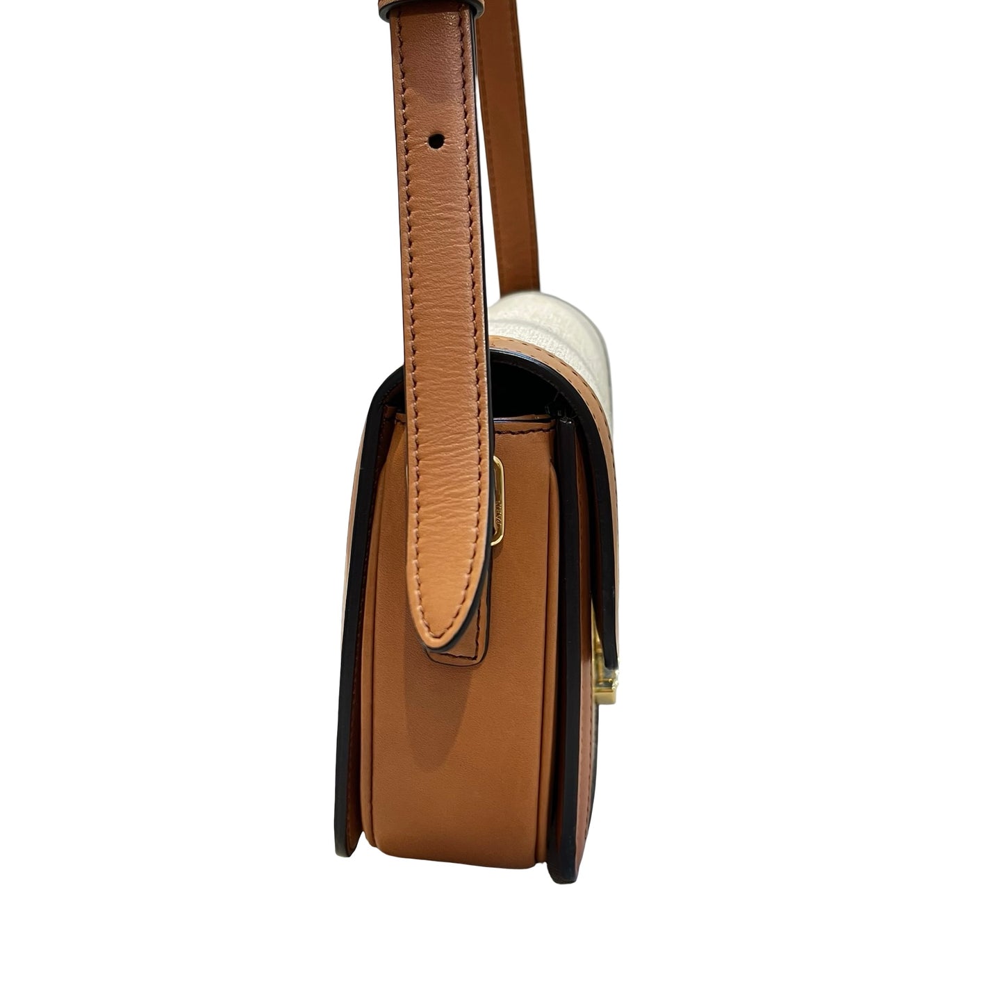 Used CÉLINE Calfskin Leather Triomphe Teen Small Shoulder Bag Natural Tan