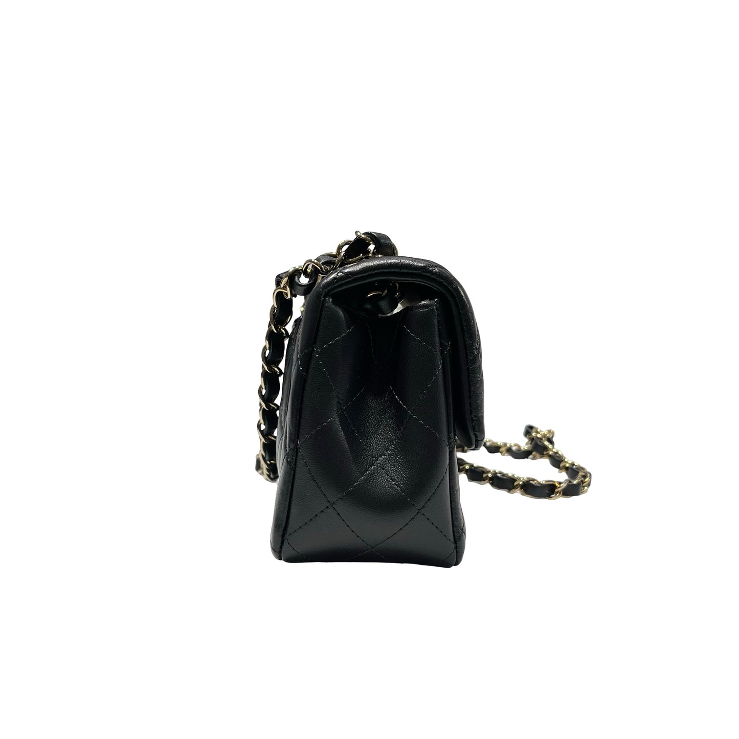 Used CHANEL Lambskin Leather 20 Mini Flap Cross Body Bag Black GHW