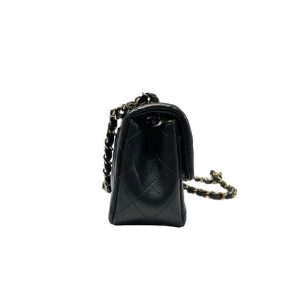 Used CHANEL Lambskin Leather 20 Mini Flap Cross Body Bag Black GHW