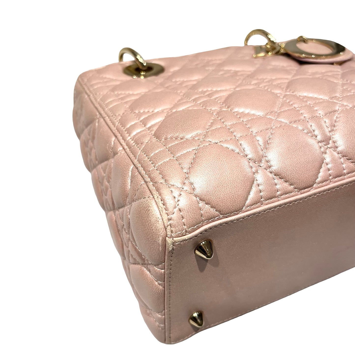 Used DIOR Lambskin Leather Lady Dior Medium Shoulder Bag Pink