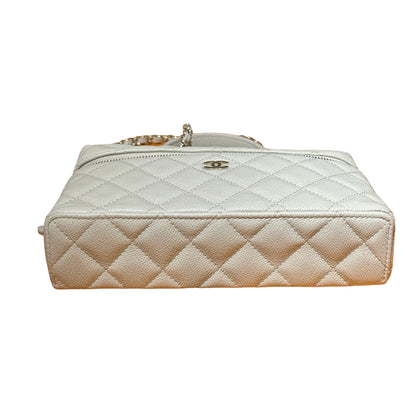Used CHANEL Calfskin Leather Cross Body Bag Grey GHW