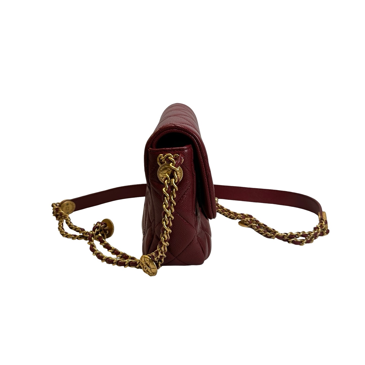 Used CHANEL Caviar Quilted Flap Bag Chain shoulder bag Red Gold
