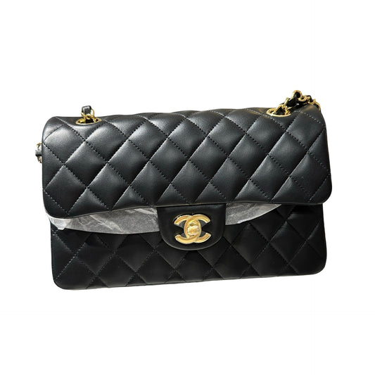 Used CHANEL Quilted Lambskin Classic Flap Chain Shoulder Bag Black Gold