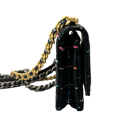 Unused CHANEL 19 Tweed Chain Shoulder Bag Black GHW