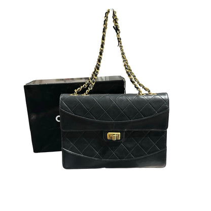CHANEL VINTAGE 2.55 BLACK LAMBSKIN GHW FLAP BAG [20004231]