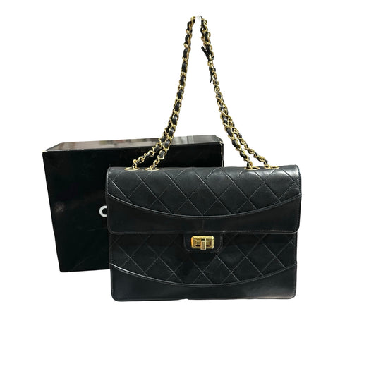 CHANEL VINTAGE 2.55 BLACK LAMBSKIN GHW FLAP BAG [20004231]
