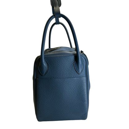 Used HERMES Leather Togo Lindy Handbag Blue PHW