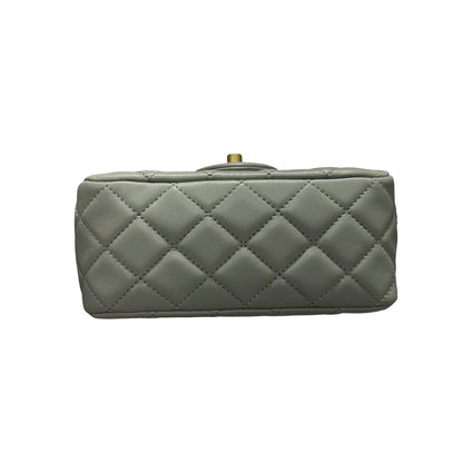 Unused CHANEL Min Flap 17cm with Gold Ball Cross Body Bag Grey GHW