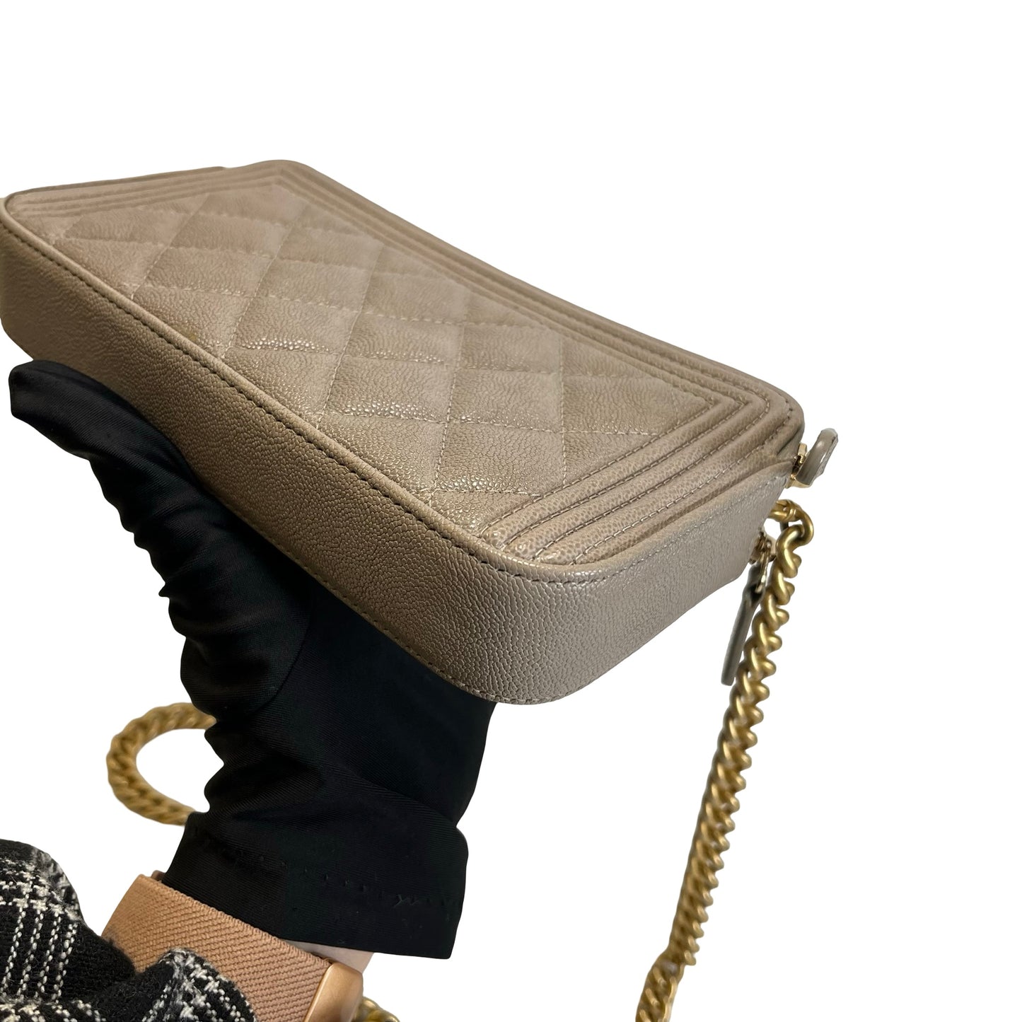 Used CHANEL Quilted Caviar Boy Chanel Zipped Wallet Long wallet Grey Gold