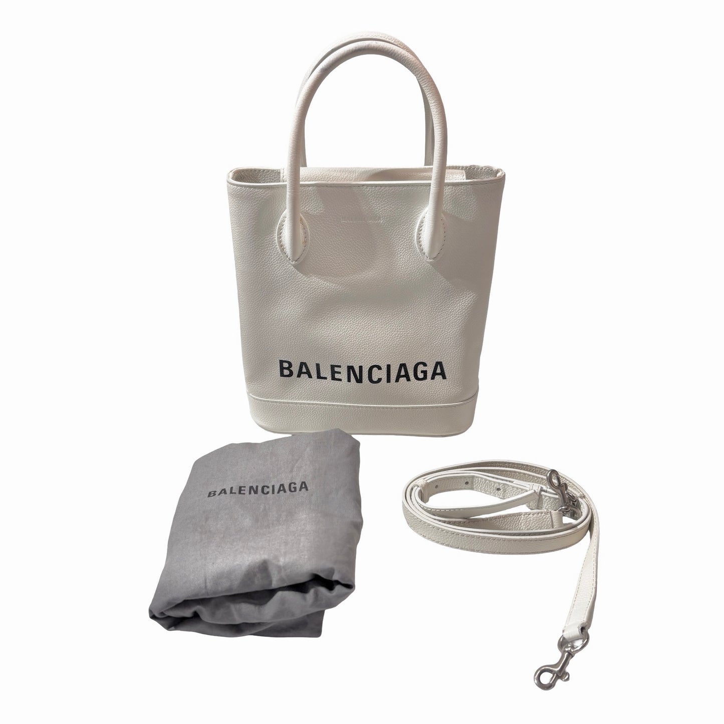Used BALENCIAGA Calfskin Leather Cross Body Bag PHW White
