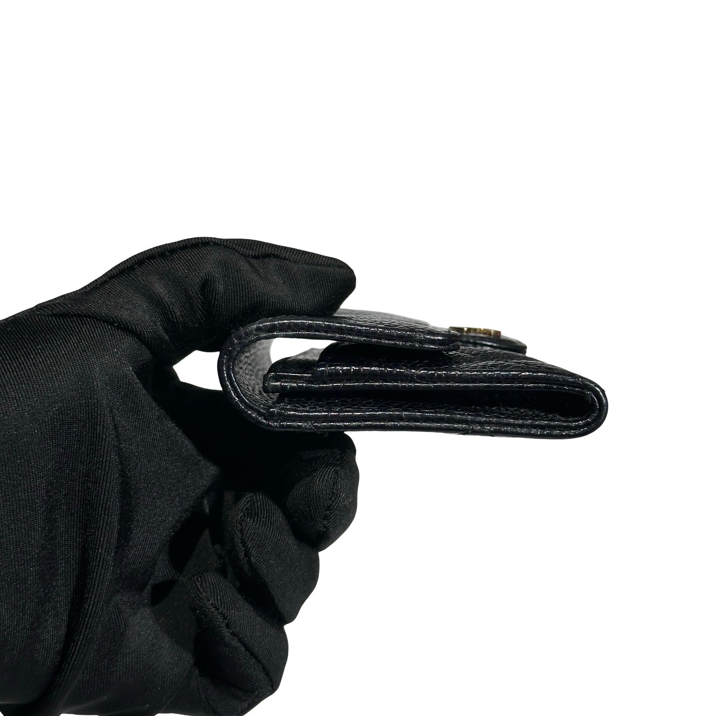 Used CHANEL Caviar Leather Card Holder Card Holder Black GHW