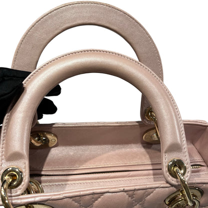 Used DIOR Lambskin Leather Lady Dior Medium Shoulder Bag Pink