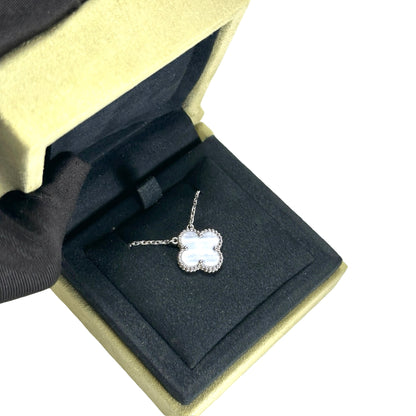 Used VAN CLEEF & ARPELS White Gold Chalcedony Vintage Alhambra Necklace Silver Blue