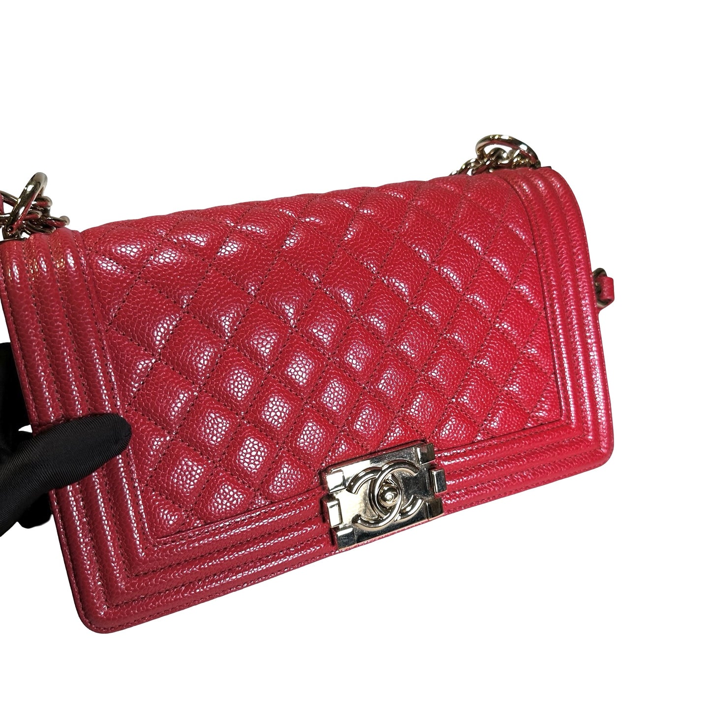 Used CHANEL Calfskin Boy Cross body bag Red GHW