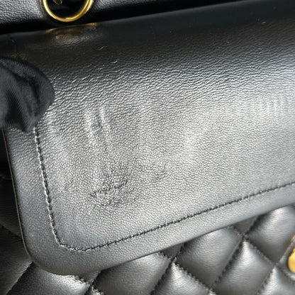 Used CHANEL Quilted Lambskin Classic Flap Chain Shoulder Bag Black Gold