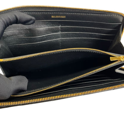 Used BALENCIAGA Quilted Leather Quilted Wallet Long wallet Black Gold
