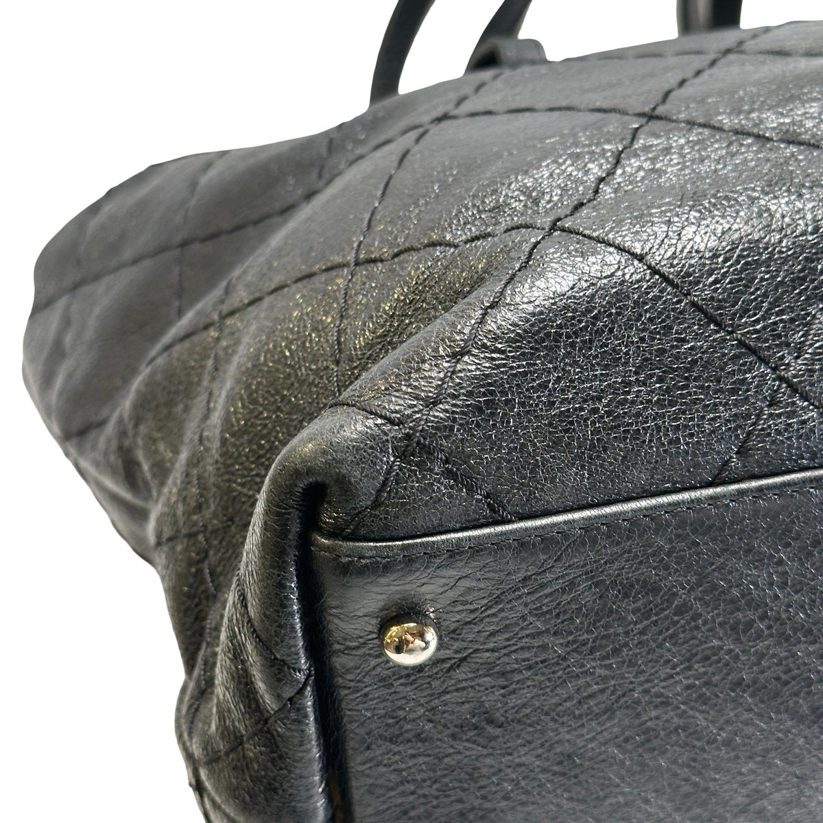 Used CHANEL Wrinkled Calfskin Hobo Shoulder Bag Black PHW