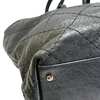 Used CHANEL Wrinkled Calfskin Hobo Shoulder Bag Black PHW