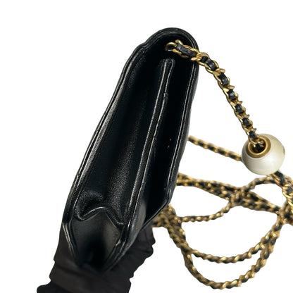 Used CHANEL Quilted Leather Wallet on Chain Wallet on chain Black Gold