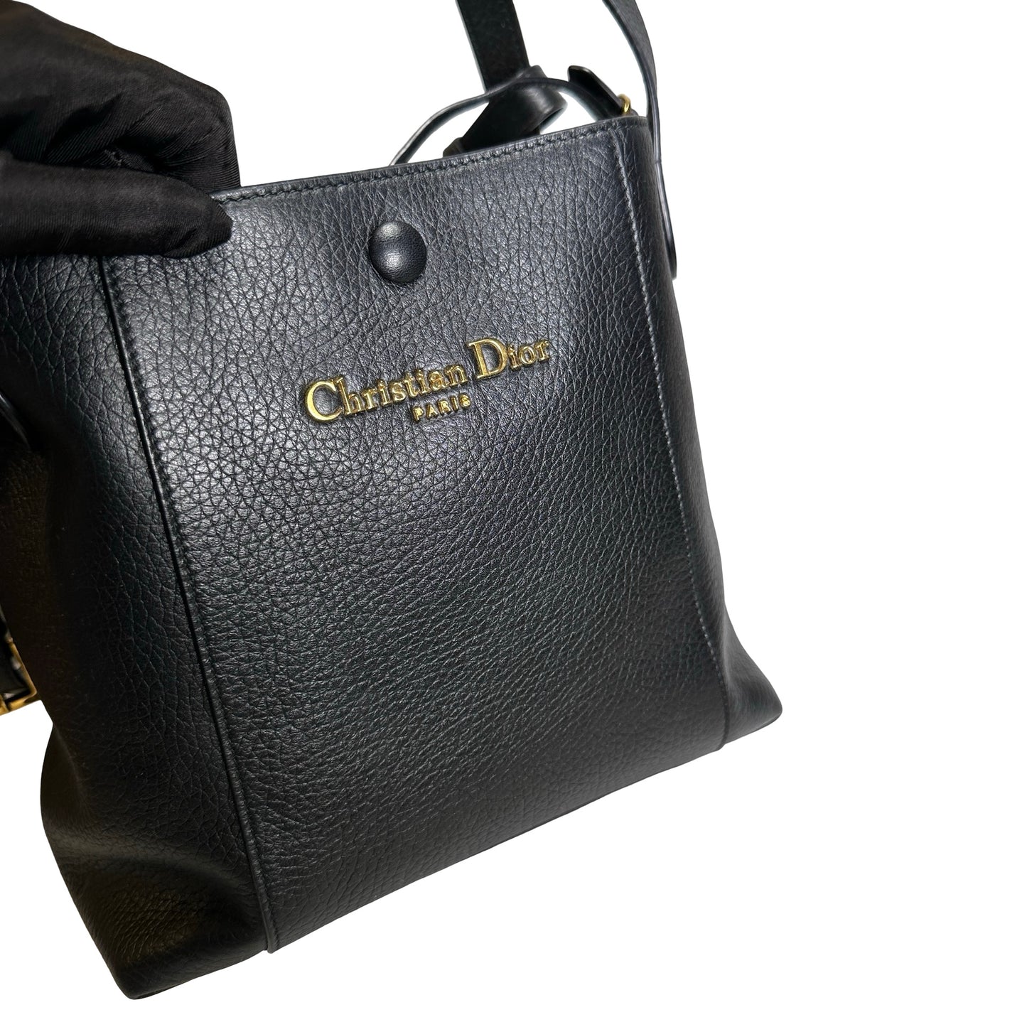 Used DIOR Grained Calfskin C'est Dior Bucket Bag Black GHW