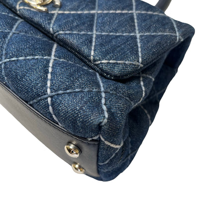 Used CHANEL Quilted Denim Coco Handle Small Handbag Denim Navy