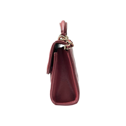 Used CHANEL Lambskin Leather Mini Handle Mini Bag GHW Red