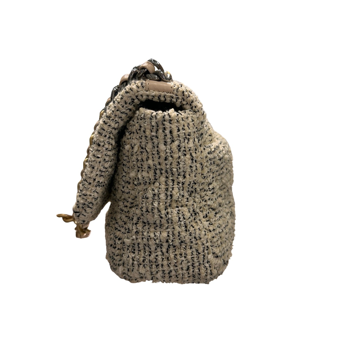 Used CHANEL Tweed 19 Small Cross Body Bag GHW Beige White