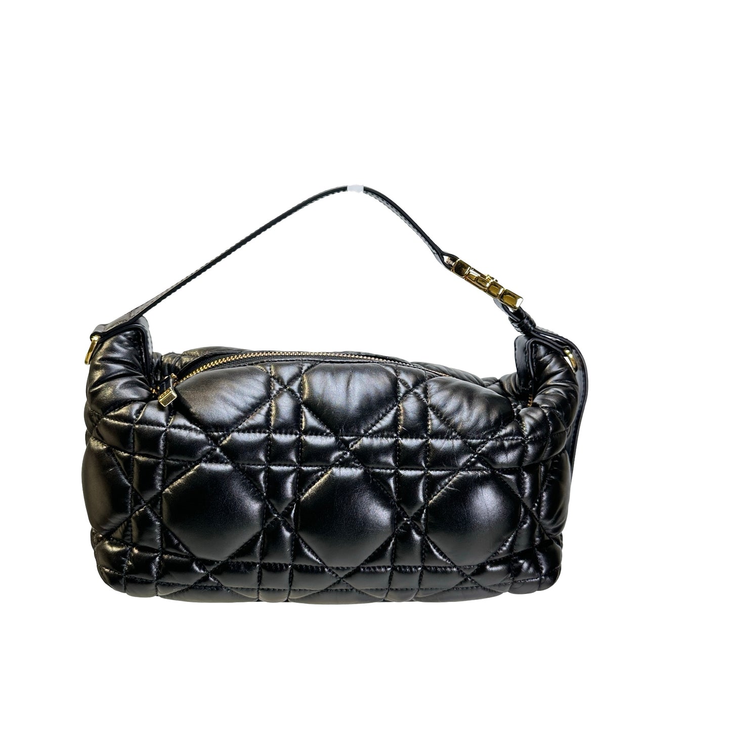 Used DIOR Cannage Leather Cannage Handbag Black Gold