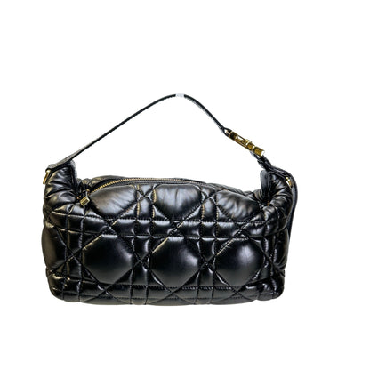 Used DIOR Cannage Leather Cannage Handbag Black Gold