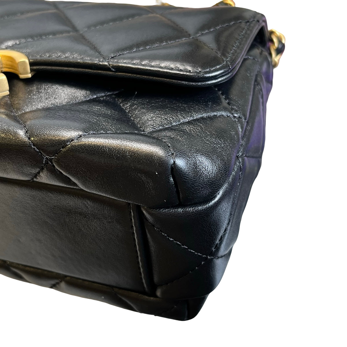 Used CHANEL Quilted Velvet 24A mini pearl logo Flap bag Bucket Bag Black Gold