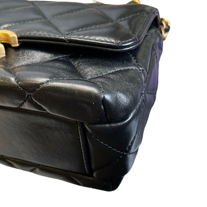 Used CHANEL Quilted Velvet 24A mini pearl logo Flap bag Bucket Bag Black Gold