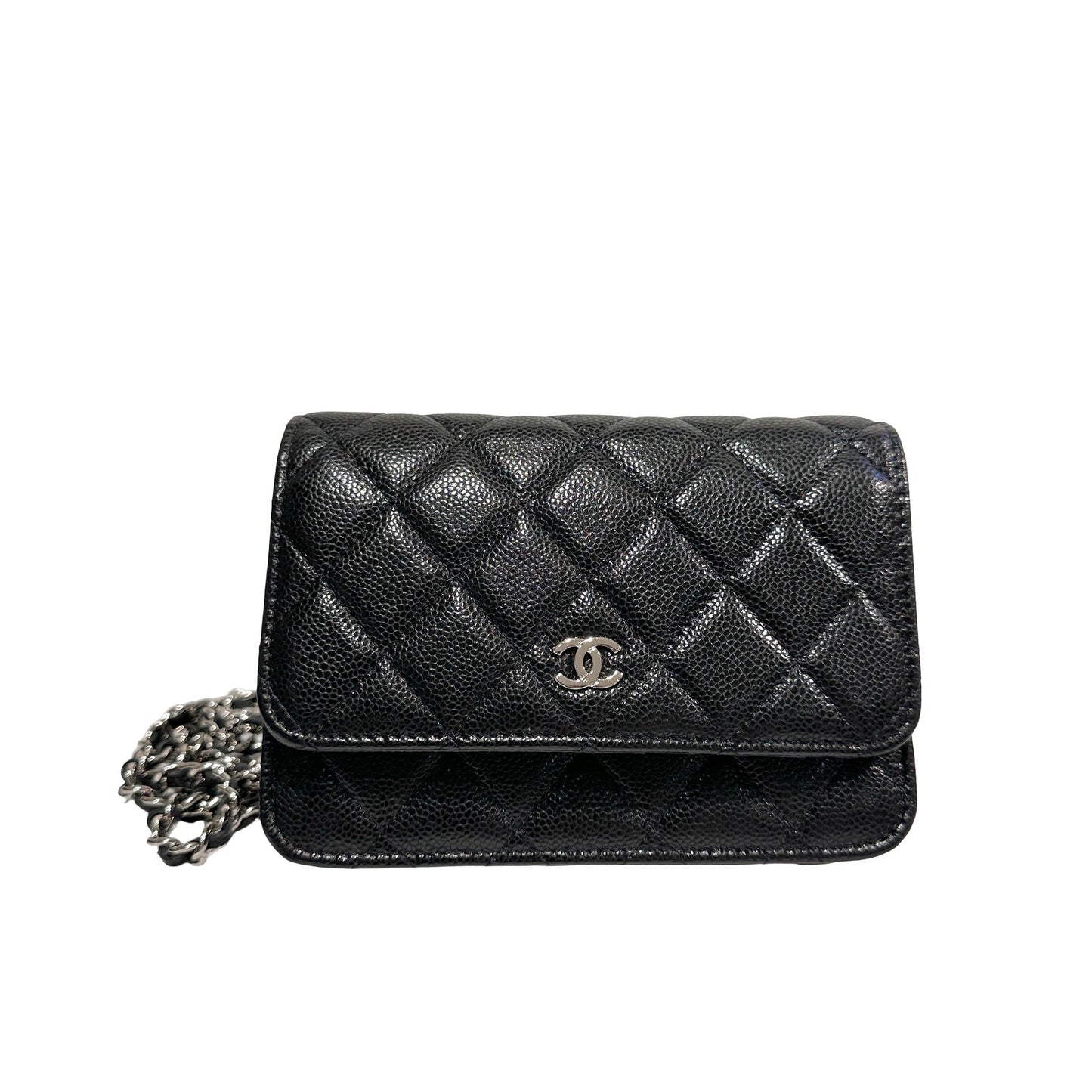 Used CHANEL Calfskin Leather MINI WOC Cross Body Bag Black PHW