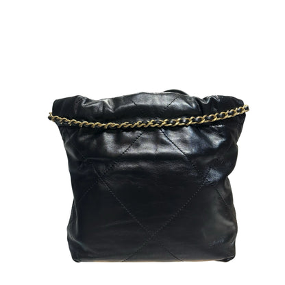 New CHANEL Lambskin Leather Mini 22 Chain Shoulder Bag Black GHW