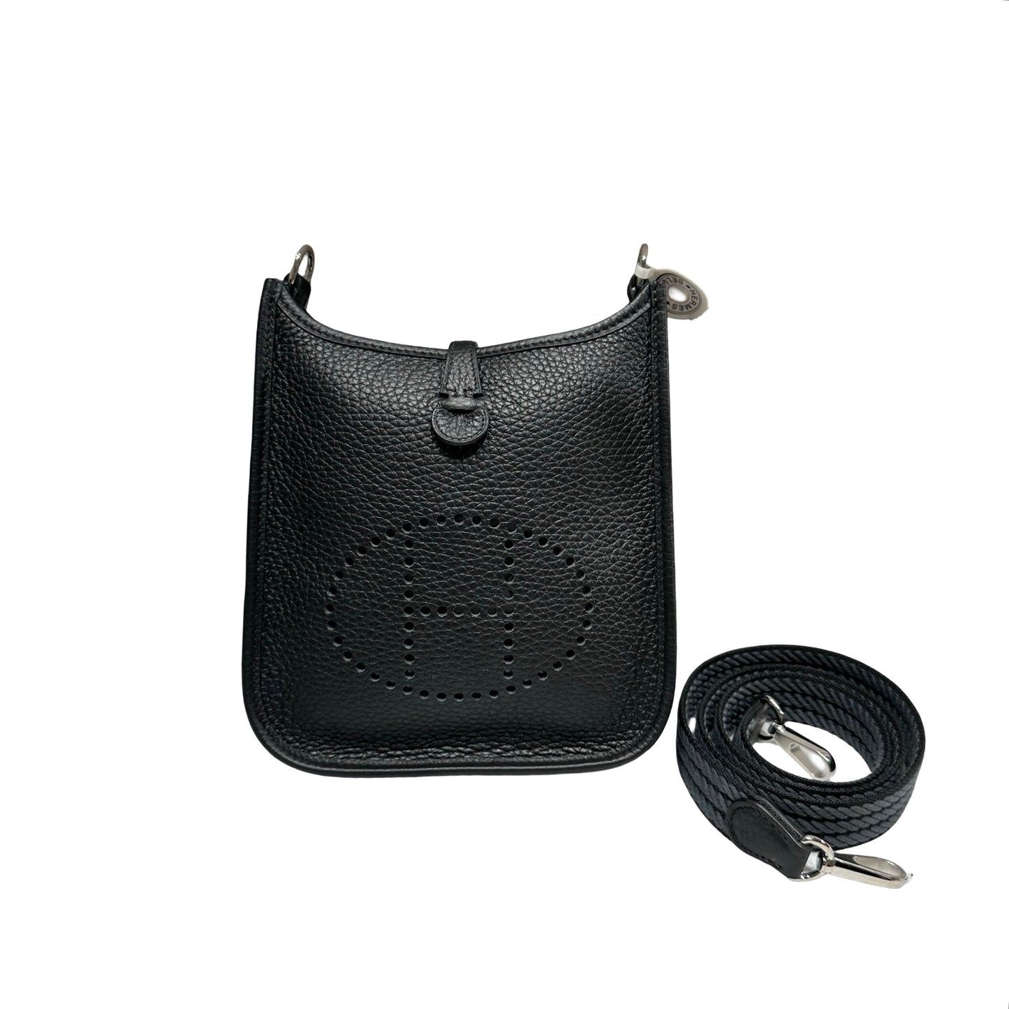 New HERMÈS MINI EVELYNE Cross Body Bag Black PHW