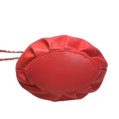 Used Chanel Lambskin Leather Bucket Bag Red PHW